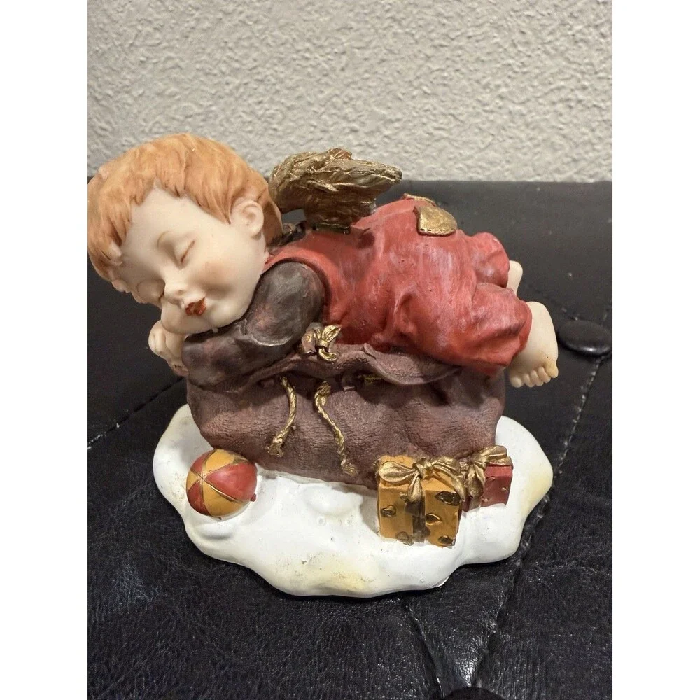 Angel Christmas Figurines Set of 2 Hand Painted Ceramic Holiday Decor